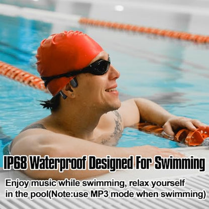 Bone conduction headphones swimming underwater IPX8 waterproof headsets bluetooth wireless built in 32GB MP3 player multi-point connection magnetic charging 240mAh large battery for 12 Hrs playtime