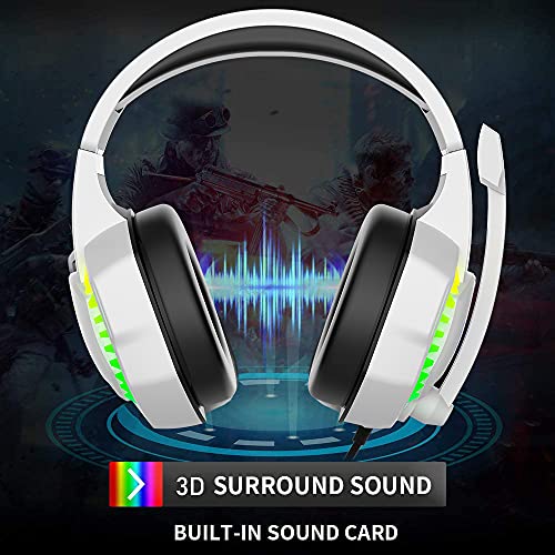 Wired Gaming Keyboard and Mouse Headset Combo,Rainbow LED Backlit Wired Keyboard,Over Ear Headphone with Mic,Rainbow Backlit Gaming Mice,Mouse Pad,for PC,Laptop,Mac,PS4,Xbox(White) - color: White