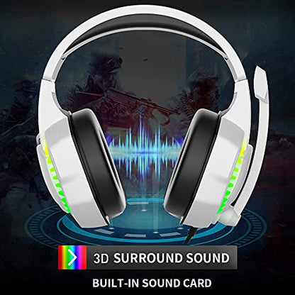 Wired Gaming Keyboard and Mouse Headset Combo,Rainbow LED Backlit Wired Keyboard,Over Ear Headphone with Mic,Rainbow Backlit Gaming Mice,Mouse Pad,for PC,Laptop,Mac,PS4,Xbox(White) - color: White
