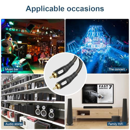 EMK RCA to RCA Subwoofer Cable – 24K Gold-Plated Connector Nylon Braided Double Shielded Audio Cable Digital&Analog Signal Support for Amplifiers Subwoofer Home Theater Hi-Fi Systems Black/10ft/3m - size: 10ft/3m, style: Black*RCA to RCA