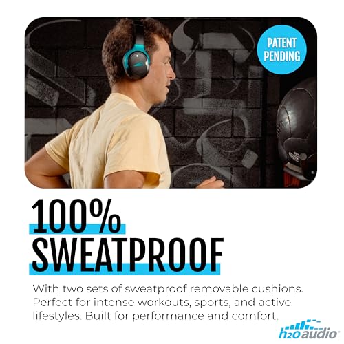 H2O Audio RIPT Ultra Over-The-Ear Sport Headphones – 100% Sweatproof Zwift Headphones with Active Noise Cancellation, 50H Battery, Interchangeable Washable Cushions, Bluetooth, Mic, and Travel Case - color: Black