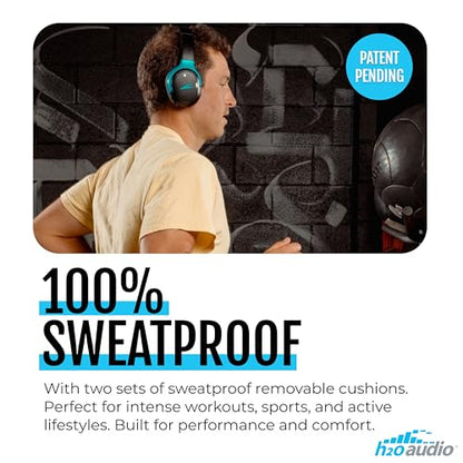 H2O Audio RIPT Ultra Over-The-Ear Sport Headphones – 100% Sweatproof Zwift Headphones with Active Noise Cancellation, 50H Battery, Interchangeable Washable Cushions, Bluetooth, Mic, and Travel Case - color: Black