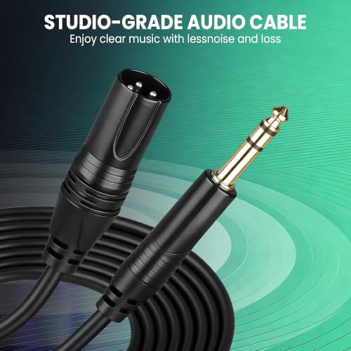 1/4 to XLR Cable 10 Feet - Balanced TRS to XLR Male Patch Cord - Heavy-Duty 6.35mm to XLR Male Audio Cable for Studio Monitors, Mixers, and Audio Interfaces (2 Pack)
