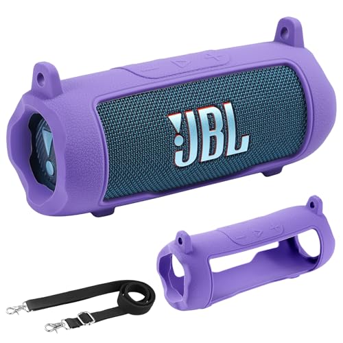 Silicone Cover Compatible with JBL Flip 7 Waterproof Portable Speaker with Shoulder Strap (Purple) - color: Purple
