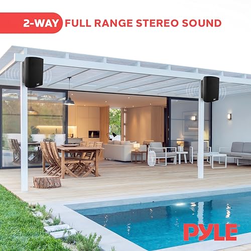 Pyle Waterproof Wall Mount Speaker System - 5.25 Inch Active + Passive Pair Wireless Bluetooth Compatible Indoor/Outdoor Stereo Sound Set with AUX IN - Pyle PDWR52BTBK (Black) - color: Black