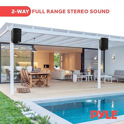 Pyle Waterproof Wall Mount Speaker System - 5.25 Inch Active + Passive Pair Wireless Bluetooth Compatible Indoor/Outdoor Stereo Sound Set with AUX IN - Pyle PDWR52BTBK (Black) - color: Black