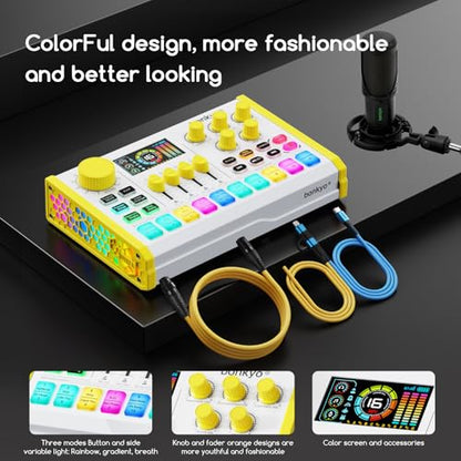 Z10 Live Sound Card, Professional Audio Mixer, Voice Changer & Noise Reduction, Metal Body & Color Screen, 2000mAh Battery, Adjustable Lighting Effects, DJ Mixer for Gaming/Podcasting/Karaoke