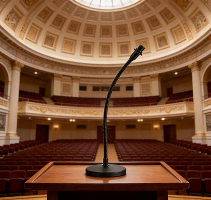Heavy-Duty Round Weighted Base Desktop Microphone Stand with Flexible Gooseneck & 3/8" to 5/8" Adapter for Podcast, Studio, Classroom, Church (7.1" Base, Black)