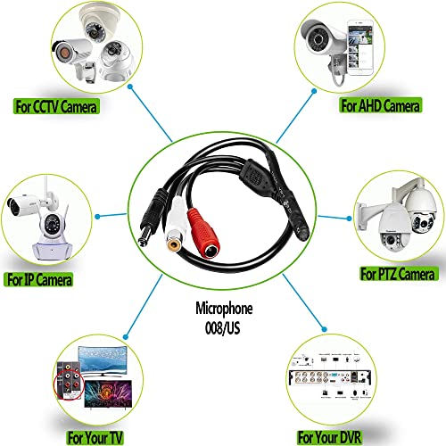 CCTV Microphone with Preamp RCA Audio Out 12V DC — Adjustable Gain — for DVR/NVR & IP Cameras (1 Pack) - size: 1Pack