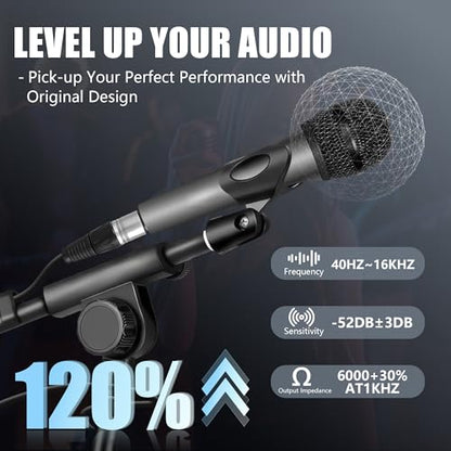 Professional Vocal Microphone for Singing, Dynamic Karaoke Handheld Wired Microphone with 16ft XLR to 1/4" Audio Cable, Studio Mic for Speaker, Amplifier, Mixer and Karaoke Machine - color: Silver Grey