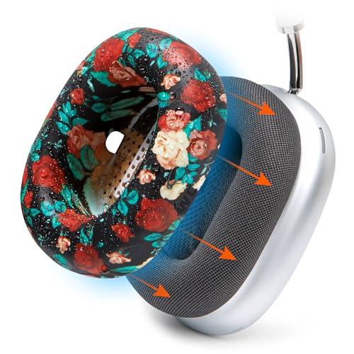 WC SweatZ Max - Patented Silicone Sweat Covers for AirPods Max 1 | Made by Wicked Cushions | (Does Not Fit AirPods Max 2). Sweatproof, Full Earpad Protection | Black Floral - color: Black Floral