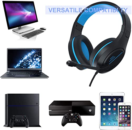 Anivia MH601 Blue Headphones with Microphone Wired Headset with Active Noise Canceling Microphone, 3.5mm Audio Jack Stereo Headphone (Game/Work/School) - color: Blue