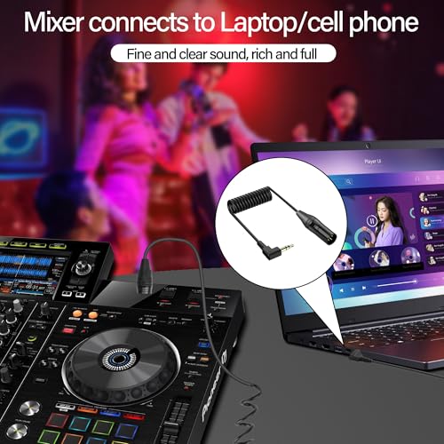 Right Angle 3.5mm to XLR Aux Cable Coiled - 1/8 Inch Jack Stereo to XLR Male Cord Adapter - 90 Degree Angle Microphone Cable for Laptop, Microphone, Amplifier (30Cm/0.98Ft) - style: 3.5mm to XLR Male Jack Cable
