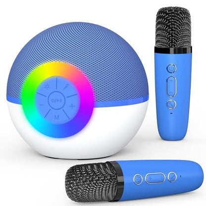 Mgaolo Mini Karaoke Machine for Kids Adults,Portable Bluetooth Speaker with 2 Wireless Microphones,Gift Toys with MP3 Player for Boys Girls 3-12 Year Old Birthday Family Home Party Present (Blue) - color: Blue 2mic