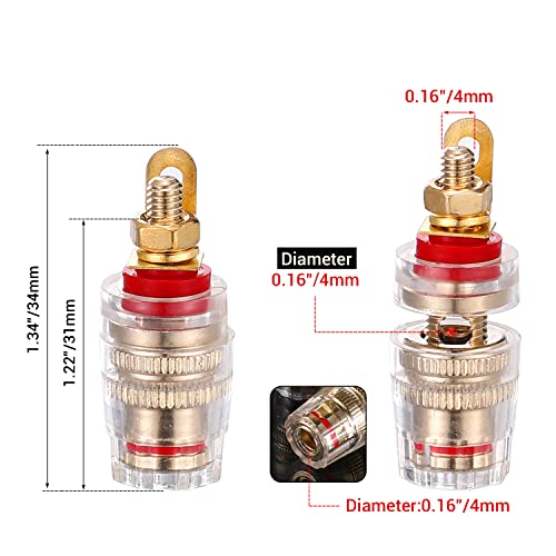 Facmogu 2 Pairs Mini Gold Plated Insulated 5-Way Binding Post Banana Plugs 4mm, 24K Gold Plated Sold Brass Amplifier Speaker Terminal Binding Post Banana Jack, Black & Red - Short - size: Small-Short