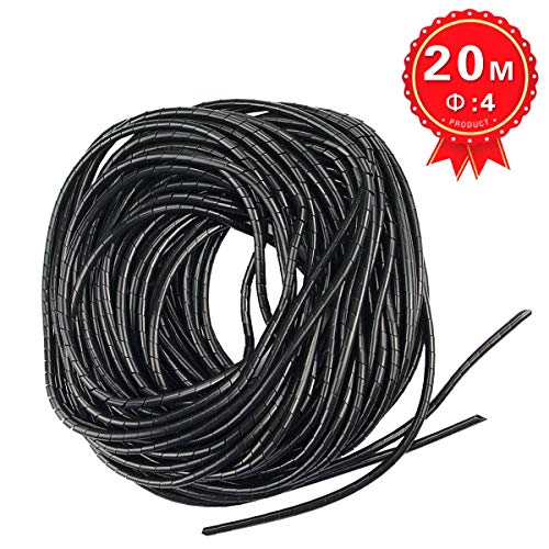 65FT XHF 4mm(Wrapping Range:1.5mm-10mm) Spiral Cable Wrap Cord for Computer Electrical Wire Organizer Sleeve Hose RoHS Black - size: Dia 4MM-Length 20M