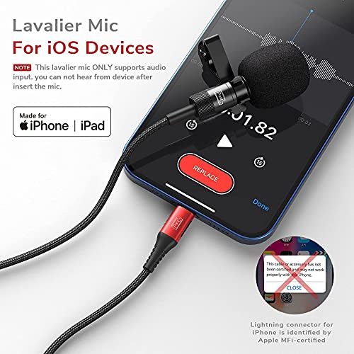 PIXEL Lavalier Microphone for iPhone (Apple MFi-Certified) | Lav Mic for Vlogging | External Microphone for Video Recording, Compatible with All Lightning Devices (10ft) - size: 3m