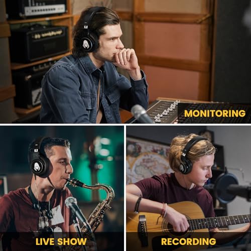 talomen Wired Over Ear Headphones Studio Monitor Podcast Closed Back Headsets with 50mm Neodymium Drivers and 1/4 to 3.5mm Jack for AMP Computer Recording Mixing DJ Guitar Keyboard Laptop - Black