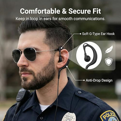 Walkie Talkie Earpiece with Mic PTT 2 Pin G Shape Headset Ear Piece, 1 Pack | Radio Earpiece Compatible with Baofeng UV-5R BF-888S Retevis H-777 RT21 RT22 Arcshell AR-5 Kenwood 2 Way Radio