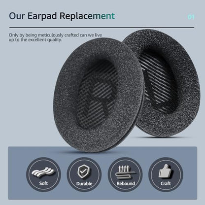 Fabric Comfort Replacement Ear Pads for Bose QuietComfort 35 / QC35 – Fits QC25 QC45 QC15 QC2 AE2 AE2i AE2w SoundLink & SoundTrue (S2 Style) - color: Black & Black & Grey