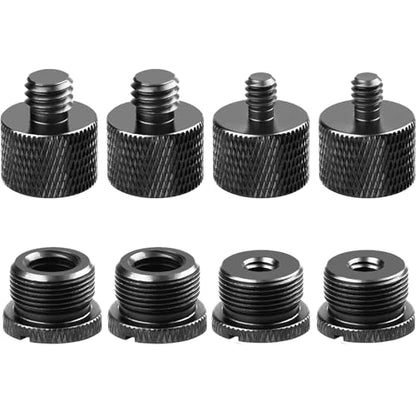 Mic Stand Adapter Set,8 Pcs Mic Thread Adapters-5/8 Female to 3/8 Male and 3/8 Female to 5/8 Male, 5/8 Female to 1/4 Male and 1/4 Female to 5/8 Male-Screw Adapter for Microphone Stand Mic Boom Arm - color: Black