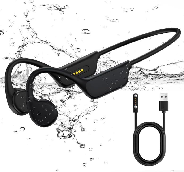 Swimming Headphones, IPX8 Waterproof Bone Conduction Headphone Wireless Underwater Earbuds with Replacement Magnetic Charging Cable