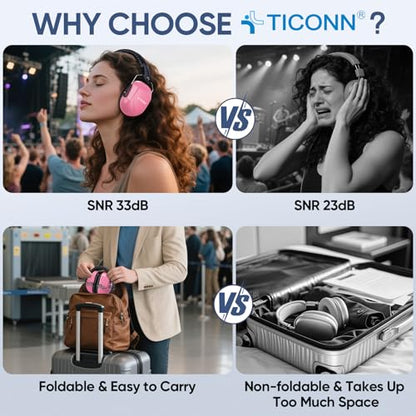 TICONN Noise Cancelling Ear Muffs for Adults, SNR 33dB Hearing Protection, Adjustable Safety Earmuffs for Construction - color: Soft Pink
