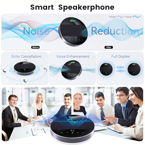 TONGVEO 2-in-1 Conference Speaker and Microphone, Daisy Chain Wireless Bluetooth Speakerphone with 360° omnidirectional mics USB/Dongle/Bluetooth Connection 18H Talk Time for 15-30 People Meeting - color: Black