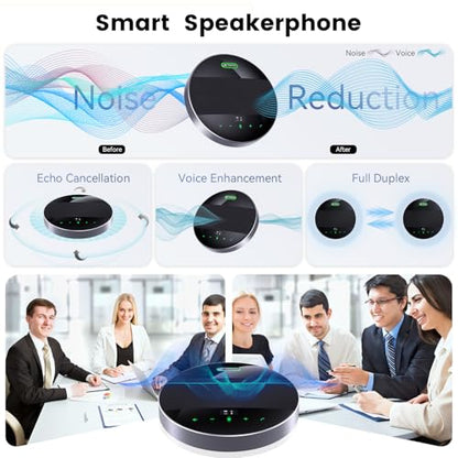 TONGVEO 2-in-1 Conference Speaker and Microphone, Daisy Chain Wireless Bluetooth Speakerphone with 360° omnidirectional mics USB/Dongle/Bluetooth Connection 18H Talk Time for 15-30 People Meeting - color: Black