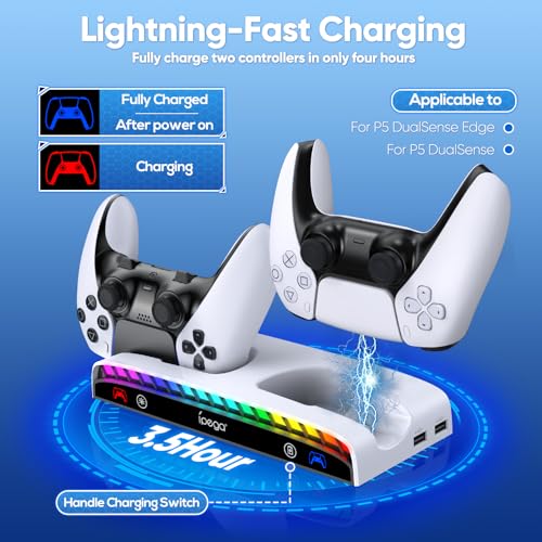 Wall Mount Kit for PS5 Pro/Slim/Original with Charging Station | Charger with RGB Light, Headset Holder & USB Hub for PlayStation 5 Pro/Slim/Original