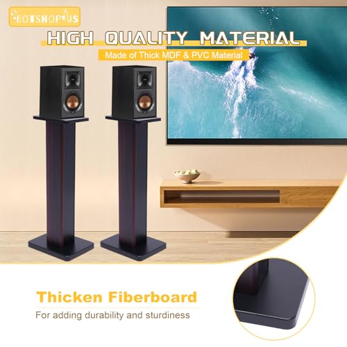 28" Bookshelf Speaker Stands Pair Surround Sound Home Theater Desktop Speaker Stands for Under 15" Desk Speakers Medium&Small Speakers Studio Monitor(Black Walnut)