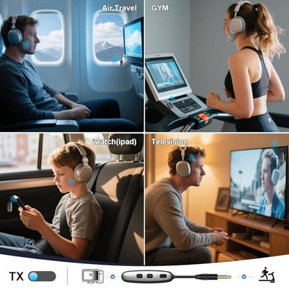 Bluetooth 5.4 Transmitter Receiver for 2 AirPods or BT Devices, Wireless Adapter for Flight, TV, PC and Gym, Switch, Bluetooth Wireless Transmitter with Dual Link AptX Adaptive/Low Latency/HD Audio