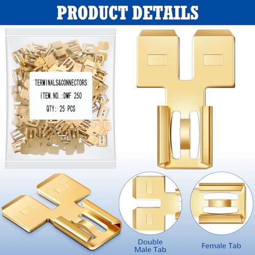 Tandefio 25 Pcs Double Piggyback Spade Connector Quick Disconnect Adapter