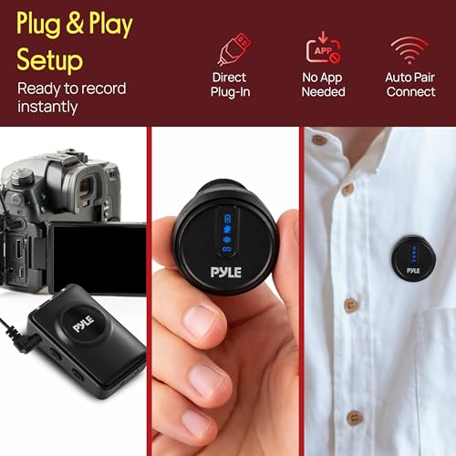 Pyle Wireless Lavalier Microphone System, Clip On Microphone with Noise-Canceling, 7H Battery, 360° Audio, USB-C Charging Case, Compatible with DSLR, iOS, Android, Vlogging Mic for Creators - style: TRS AUX