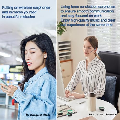 Open Ear Bone Conduction Headphones with mic - Bluetooth Headset Waterproof Bone Conducting Earphones, Headphones Wireless Earbuds Set, with QCC Chip, CVC8.0 Noise-canceling - color: Black Set
