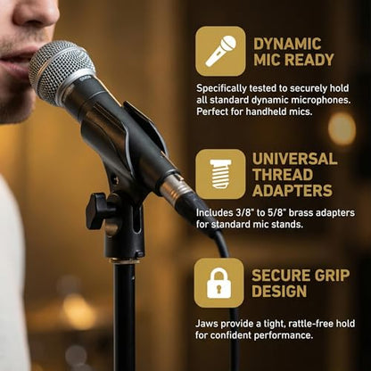 Upgraded Adjustable Microphone Clip, Universal Mic Clip Holder for Mic Stand, Compatible with Dynamic Microphone, Come with 5/8" to 3/8" Screw Adapter