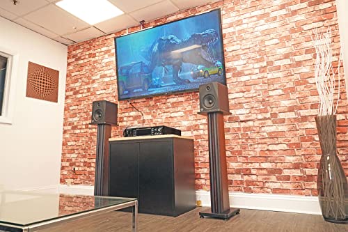 Rockville SS36D Dark Wood Grain 36" Solid Home Speaker Stands Pair, 100 Lbs | Solid MDF Wood, Not Hollow, Isolation Pads, Brass and Rubber Spikes, 2 Top Platform Sizes, No Sand Needed, Cable Management - color: Dark Wood