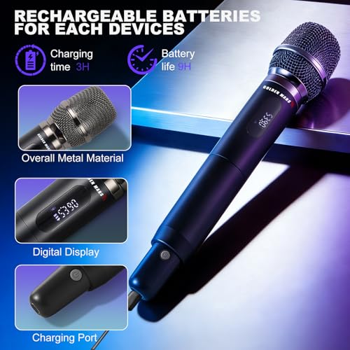 Wireless Microphone System with 400ft Receiving Distance for Singing - color: Silver metal