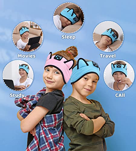 KIDSBAND Kids Headphones Bluetooth Headband Adjustable, Wireless Sleep Headphones for Kids with Wired Playback 3.5 MM Jack for Teens/Boys/Girls/Smartphones/School/Kindle/Airplane Travel/Plane/Tablet - color: Blue