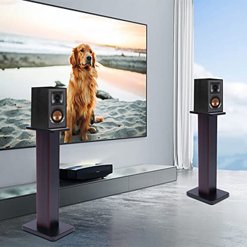 28 Inch Speaker Stands Pair, Wood Grain Floor Speaker Stands, Universal Bookshelf Speakers for Home Theater (Black Walnut) - color: Black Walnut