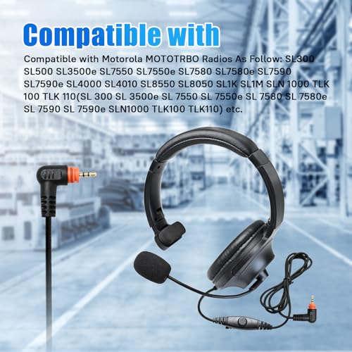 1 Wire Sl 300 Over Ear Sl7580e Headset Sl300 Headphone Sl3500e 1-pin Overhead One-Sided Earmuff Walkie Talkie Boom Mic Ear Piece Earpiece for Motorola sl300-u sl75500e tlk100 Radios