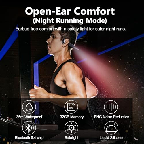 Swimming Headphones, Bone Conduction Headphones Bluetooth 5.4, IPX8 Waterproof with 32GB MP3 Player, Open Earphones with Safelight, Underwater Headphone for Swimming, Night Running, Fitness
