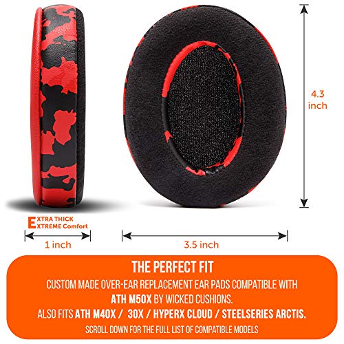 WC PadZ Velour - Earpads for Audio Technica, HyperX, Arctis & More | Made by Wicked Cushions | Extra Thick | Also fits Logitech G Pro X & 50+ Additional Models | Red Camo - color: Red Camo