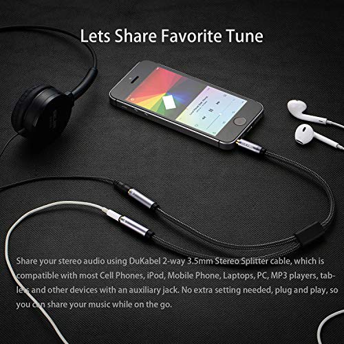 Headphone Splitter, Strong Braided & Gold-Plated 3.5mm Stereo Audio Y Splitter Cable 4-Pole Male to 2-Female Port Audio Stereo Cable Dual Headphone Jack Adapter Top Series | Hi-Fi Stereo Sound, 24K Gold-Plated, TRRS Mic Support, Music Sharing, for Phone,