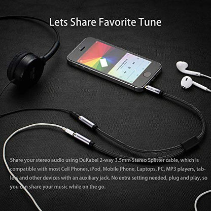 Headphone Splitter, Strong Braided & Gold-Plated 3.5mm Stereo Audio Y Splitter Cable 4-Pole Male to 2-Female Port Audio Stereo Cable Dual Headphone Jack Adapter Top Series | Hi-Fi Stereo Sound, 24K Gold-Plated, TRRS Mic Support, Music Sharing, for Phone,