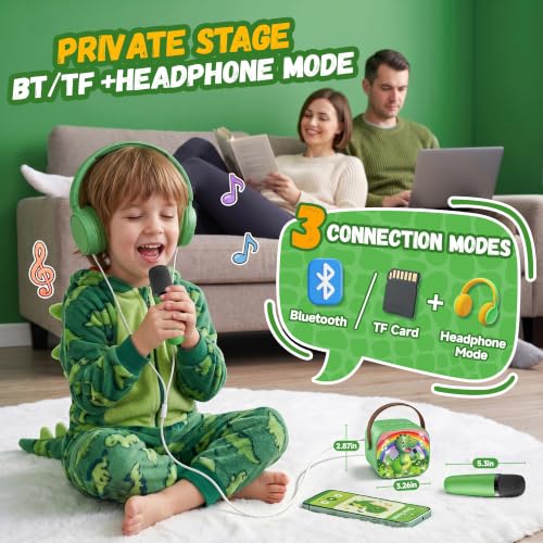 YLL Karaoke Machine for Kids, Portable Mini Speaker with 2 Wireless Microphones, Kids Toy Gifts for Boys Ages 3, 4, 5, 6, 7, 8, 9, 10+ Years Old, 4-12th Birthday Singing Home Family Party - color: Olive-Dinosaur