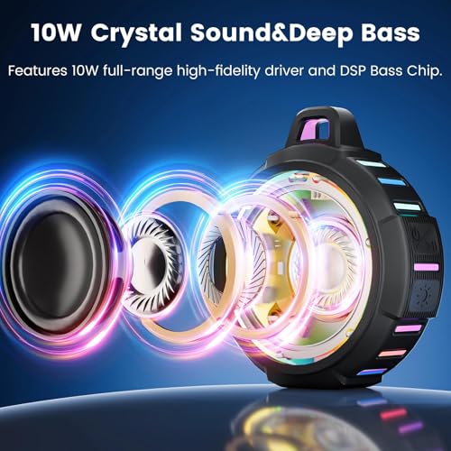 Upgraded, IP67 Waterproof Bluetooth Speaker, Silicone Case,10W Pro Sound&Deep Bass,24H Playtime, with Lights,Clip,Floating,for Shower,Beach essentials, Kayak Paddle Board Boat Lake Camping accessories - color: A-Black