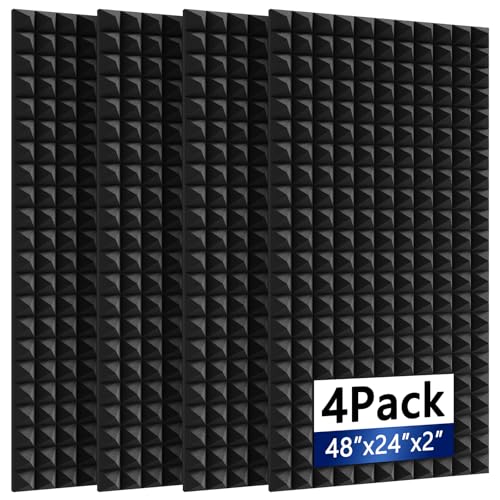 4Pack Sound Proof Foam Panels |48"×24"×2" Quick-Recovery Soundproof Wall Panels | High Density Sound Dampening Panels for Home Studio - color: 4Pack Black Pyramid