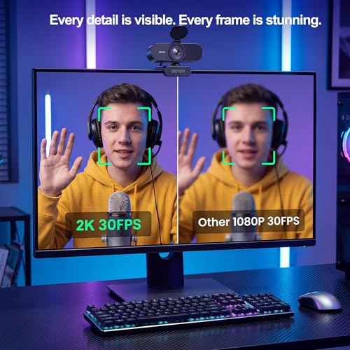 2K Webcam for PC Laptop,PDAF Auto Focus,Dual Noise-Canceling Mics | 1080P@60FPS Streaming Camera with 1/2.8''CMOS Sensor,Privacy Cover,Plug & Play for Gaming/Zoom/Skype/Teams/Live Streaming - size: 2k