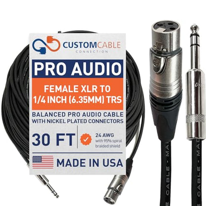 Custom Cable Connection 30 Foot Neutrik NC3FXX Female XLR to Neutrik Rean NYS228 1/4 Inch (6.35mm) TRS Balanced Pro Audio Cable - size: 30 Foot, style: Female (Black)